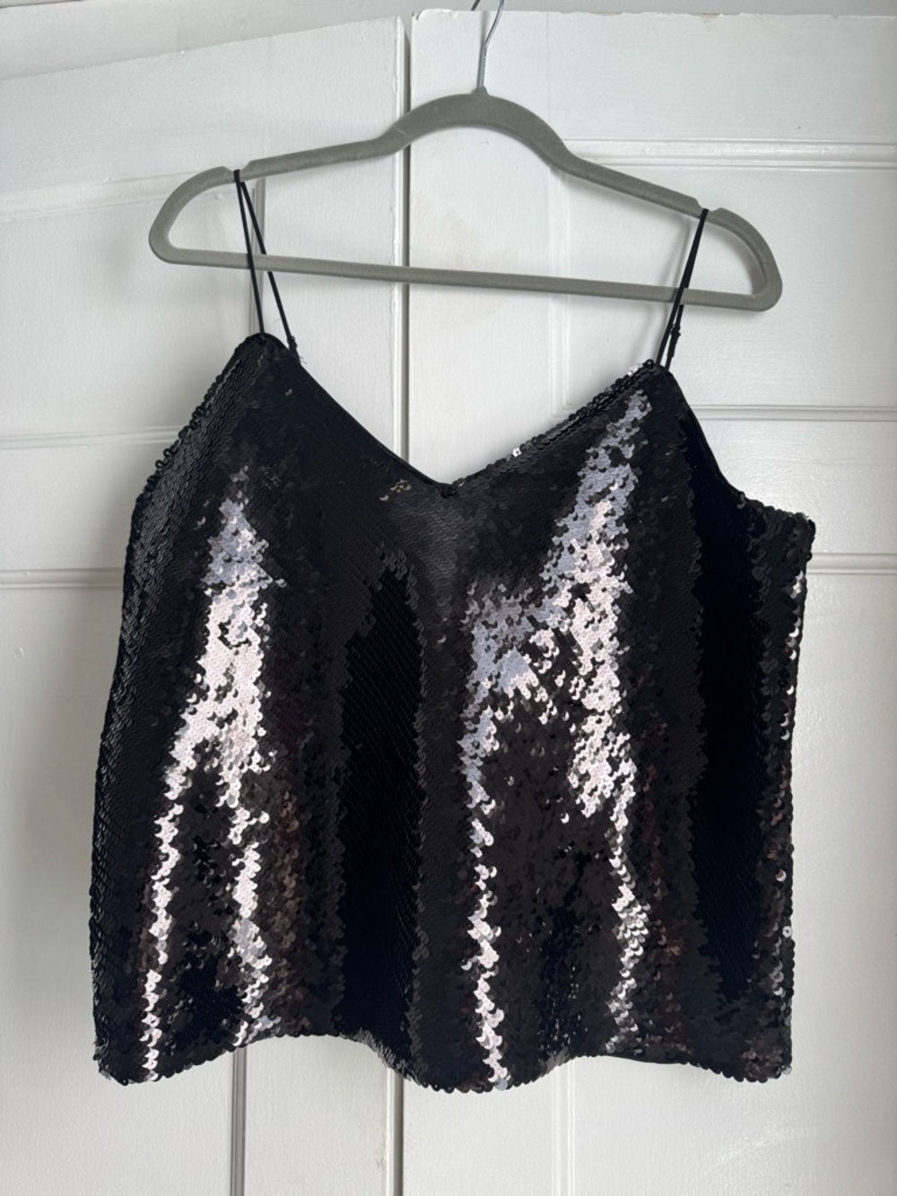 Express Black Sequin V-Neck Cami Tank